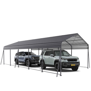 Heavy-Duty Metal Garage Canopy with Galvanized Steel Roof & Frame, Outdoor Carport Storage Shed for Cars, Boats & Trucks – Gray
