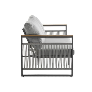 4-Piece Outdoor Metal Patio Furniture Set, 5-Seat Deep Seating Sofa Set with Cushions, Modern Grey & Natural Finish for Porch, Garden & Backyard