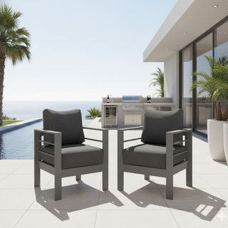 2-Pack 28" All-Weather Aluminum Patio Armchairs with Thick Blue Cushions
