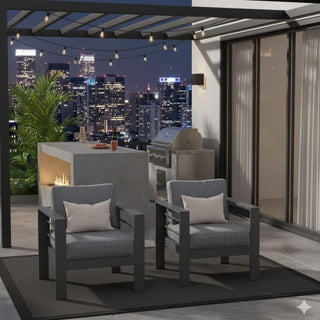 2-Pack 28" All-Weather Aluminum Patio Armchairs with Thick Blue Cushions