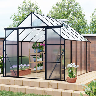 Double Door Polycarbonate Greenhouse Raised Base and Anchor Aluminum Heavy Duty Walk-in Greenhouses for Outdoor Backyard in All Season