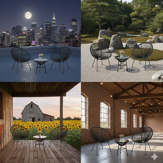 3-Piece Acapulco Wicker Patio Bistro Set with 2 Black/Gray Chairs & Glass Table