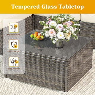 5-Piece All-Weather Wicker Patio Conversation Set With  Cushions and Glass Table