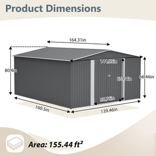 12 x 14 FT Outdoor Metal Storage Shed, Heavy-Duty Garden Tool Shed with Lockable Double Doors, Waterproof Yard Storage Building for Patio, Backyard & Lawn