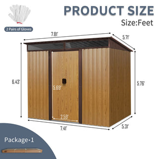 8X6 FT Outdoor Metal Storage Shed with Lockable Sliding Doors and Transparent Roof Panel, Perfect for Garden and Lawn Equipment
