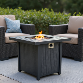 28-inch Iron Square Propane Fire Pit Table Perfect For Any Outdoor Space