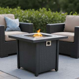 28-inch Iron Square Propane Fire Pit Table Perfect For Any Outdoor Space