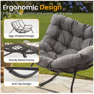 Dark Gray/Light Gray/Green Egg Rocking Chair with Ottoman, All-Weather Wicker Lounge & Cushions
