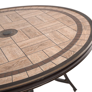 48-Inch Antique Bronze Round Tile-Top Patio Dining Table with Umbrella Hole