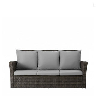 67.7" All-Weather Wicker 3-Seat Patio Sofa with Thick Blue/Biege/Gray/Black Cushions & Black Frame