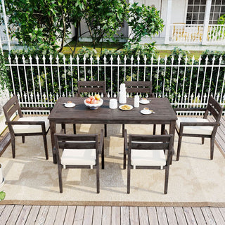 7-Piece Acacia Wood Patio Dining Set with Cushions – Large Table & 6 Chairs for Outdoor Living
