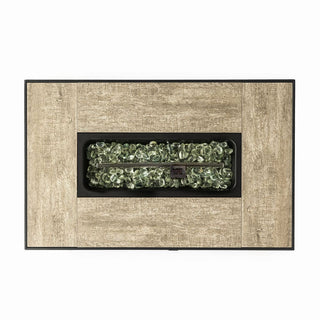 32" Propane Gas Fire Pit Table with Propane Tank Cover 2-Pieces, 50000 BTU Rectangular Steel Fire Pit with Beautiful Wicker Base for Outside Garden-Beige/Dark Gray