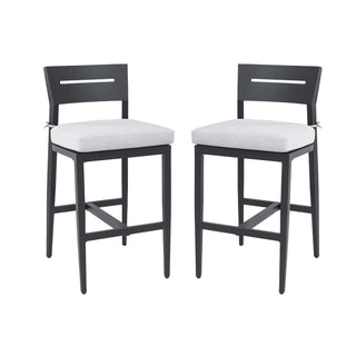 Modern 2-Piece Outdoor Aluminum Bar Stools with Sunbrella Cushions – Ergonomic Patio Bar Chairs in Black/Beige/Red