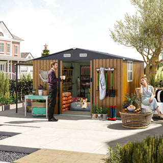 10x12 Ft Outdoor Storage Shed, Extra Large Metal Shed with Lockable Doors, Windows, Outside Steel Tiny House Ideal for Garden, Backyard, Patio Utility, Tool Storage, Chicken Coops