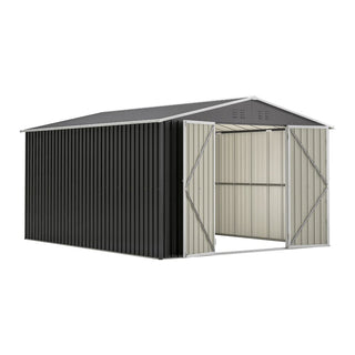 10x12 FT Metal Outdoor Storage Shed – Large Steel Garden Tool Shed with Lockable Doors for Backyard