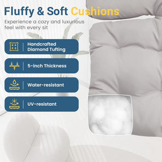 Dark Gray/Light Gray/Green Egg Rocking Chair with Ottoman, All-Weather Wicker Lounge & Cushions