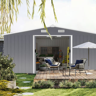 10x12 FT Outdoor Metal Storage Shed with Dual Skylight Windows, 0.25mm Color Steel Panels & Protective Film, Available in Two Colors