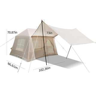 5.72m² Inflatable Glamping Tent with Pump, 4-Season Windproof Cotton Canvas Camping Tent with Mesh Windows