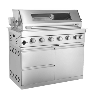 43" Outdoor Kitchen Island with 6-Burner 85,000 BTU Grill, Fridge, Rotisserie & Granite Countertops