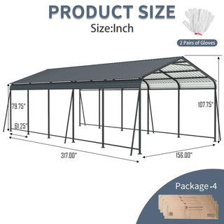 Heavy-Duty Metal Carport with Galvanized Steel Roof and Frame, All-Weather Outdoor Car Shelter Garage for Driveway, Cars, and Trucks
