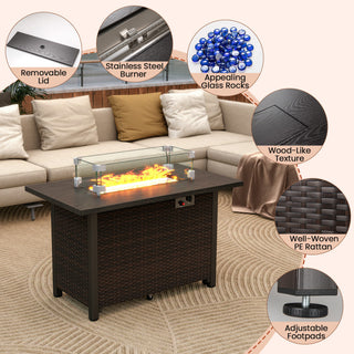 50000 BTU 2 Inch ropane Gas Fire Pit Table with Wind Guard and Glass Rocks