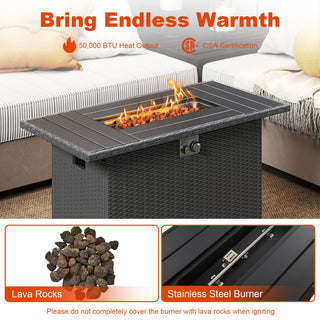 44.5 Inch Propane Fire Pit Table Rattan Gas 2-in-1 with Stainless Steel Burner