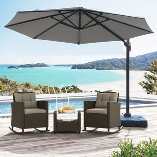 11ft Solar LED Cantilever Patio Umbrella with Base – Offset Outdoor Umbrella with Crank Lift (Grey)
