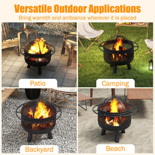 24 Inch Wood Burning Fire Pit with Log Grate and  Mesh Screen for Outside