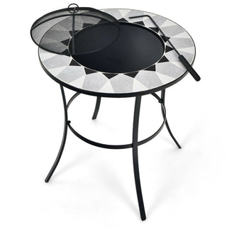 23.5 Inches Round Fire Pit Table with Mesh Cover and Fire Poker