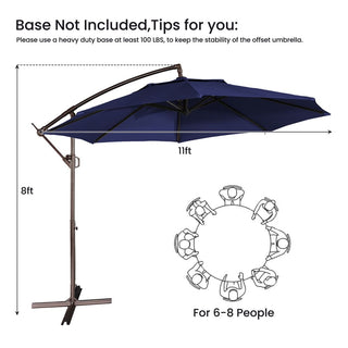 11 FT Steel Pole Solar LED Offset Patio Umbrella with 360° Rotation & Easy Crank – Outdoor Hanging Cantilever Umbrella for Patio & Garden
