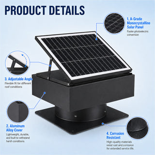 14-Inch Adjustable Solar Attic Exhaust Fan, 60W Dual-Power Ventilator with 2500m³/h Airflow, 3-Speed Remote & 25°C Auto Start