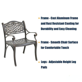 5-Piece Antique Bronze/White Cast Aluminum Outdoor Dining Set with 31" Round Table & 2 Dining Chairs for Patio, Garden & Balcony