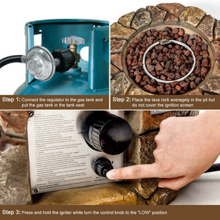 40,000 BTU Stone Gas Fire Stove Pit for Outdoor Patio Garden Backyard