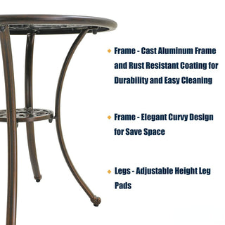 25" Round Ivory Cast Aluminum Outdoor Bistro Table with 1.9" Umbrella Hole, Standard Height for Patio, Balcony & Garden