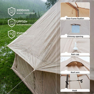 16.4FT 4-Season Bell Tent with Stove Jack, Waterproof Canvas Glamping Yurt Tent for 8-10 Persons, Large Family Camping & Outdoor Parties (Green/Beige)