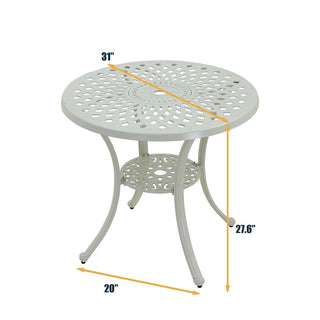 31" Round Cast Aluminum Outdoor Bistro Table with 1.9" Umbrella Hole, Antique Bronze Patio Table