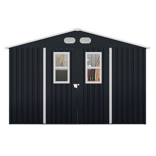 8x10 Ft Outdoor Storage Shed with Protective Coating, 4 Daylight Windows & Lockable Doors, Heavy-Duty Metal Garden Shed, Dual Color Option
