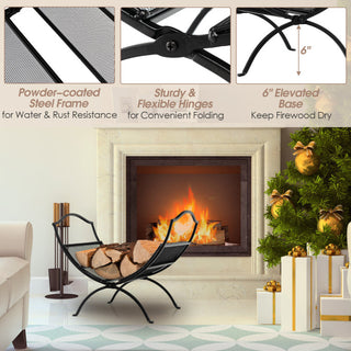 19 Inch Folding Fireplace Log Rack with Convenient Handle