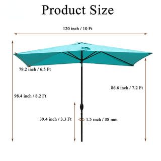 10' x 6'5 Rectangular Outdoor Market Umbrella – Light Blue Patio Shade with Crank & Tilt
