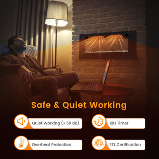 42/60/72 Inch Ultra-Thin Electric Fireplace with Decorative Crystals