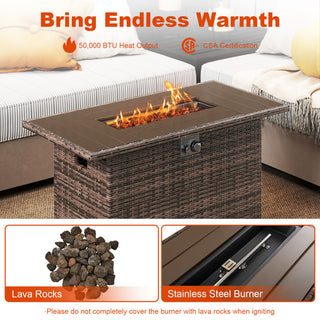 44.5 Inch Propane Fire Pit Table Rattan Gas 2-in-1 with Stainless Steel Burner