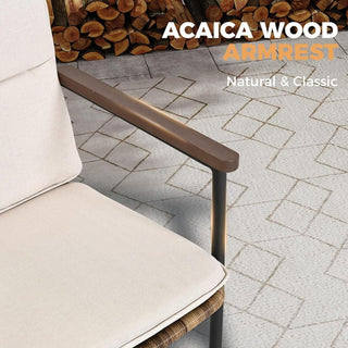 7-Piece Outdoor Patio Dining Set with Wooden Table & Umbrella Hole | 6 Wicker Chairs with Aluminum Frame & Olefin Cushions