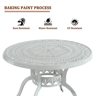 40" Round Cast Aluminum Outdoor Dining Table in Antique Bronze/White with 1.9" Umbrella Hole, Standard Height for Patio & Garden
