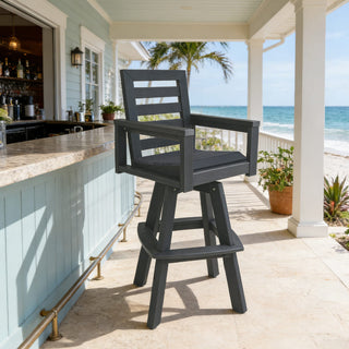 Outdoor 360° Swivel Bar Stool – All-Weather HDPE Patio Bar Chair with Ladder Back & Wood-Grain Finish