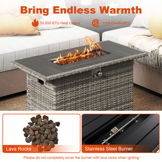 44.5 Inch Propane Fire Pit Table Rattan Gas 2-in-1 with Stainless Steel Burner