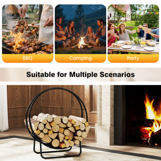Firewood Log Hoop 20 Inch Round Heavy-duty Metal Curved Log Rack with Stand