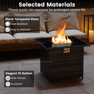 32.5 Inch Propane Fire Pit Table 50000 BTU with Tempered Glass Tabletop