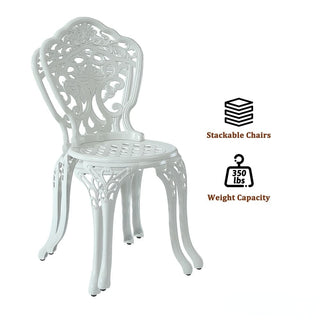 3-Piece White/Bronze Cast Aluminum Outdoor Bistro Set with Round Ceramic Tile Tabletop & 2 Armless Chairs for Patio, Garden & Balcony