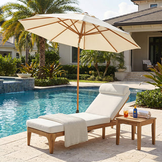 Outdoor Wood Chaise Lounge Chair, Adjustable Patio Recliner with Multi-Position Backrest, Sun Lounger for Poolside, Deck & Garden