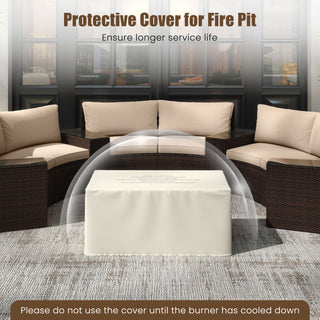 2-Piece Outdoor Rattan Fire Table Set 32 Inch Rectangle Gas Firepit with Tank Cover